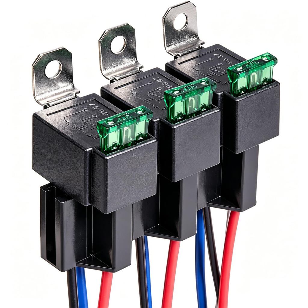 Gebildet 3pcs 12V Fuse Relay Switch 12 AWG Harness Set with Built-in Diode- 30A ATO/ATC Blade Fuse, 4-Pin SPST Automotiv