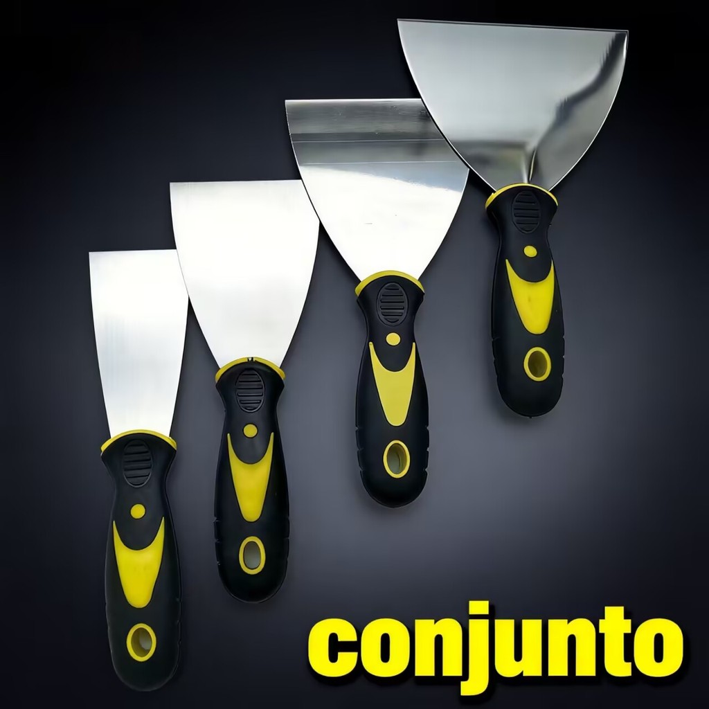 Kit 4 Espátulas de Aço Inox Profissional com Cabo Emborrachado – Tamanhos 2