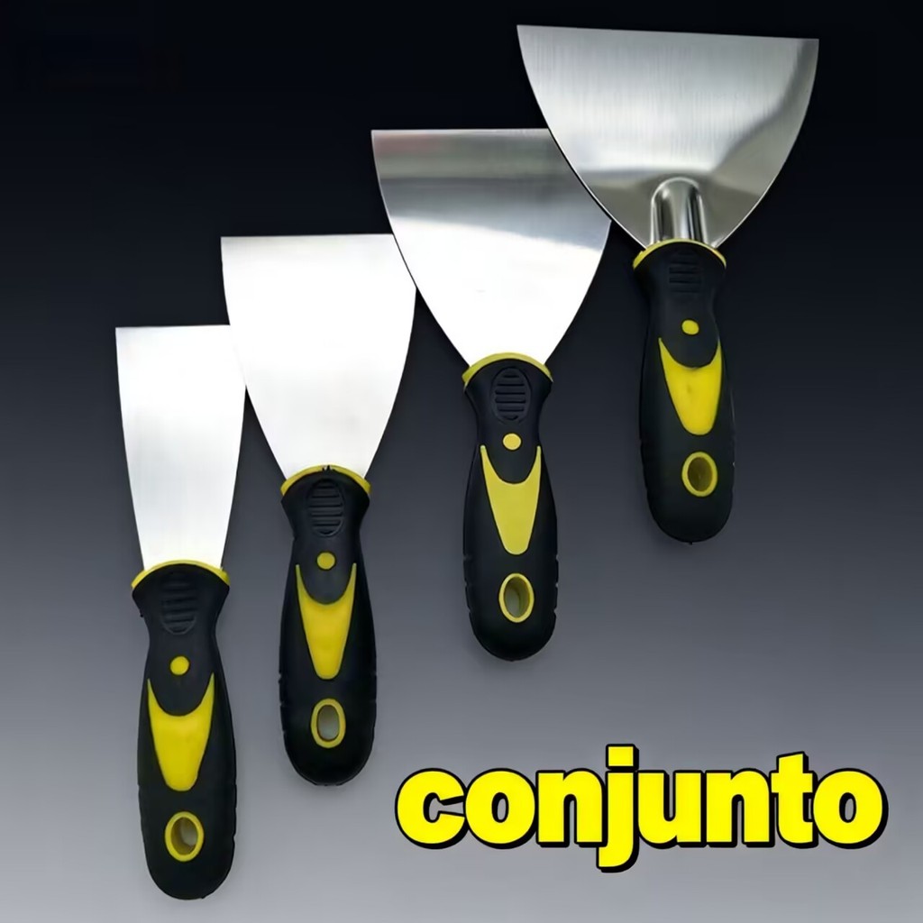 Kit 4 Espátulas de Aço Inox Profissional com Cabo Emborrachado – Tamanhos 2