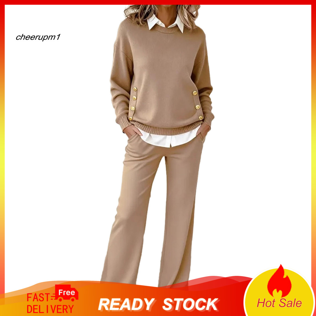 Spring Autumn Women's Outfit Polyester Two-piece Women’s 2-piece Fall Tracksuit Set – Splicing Fake Collared Sweatsh