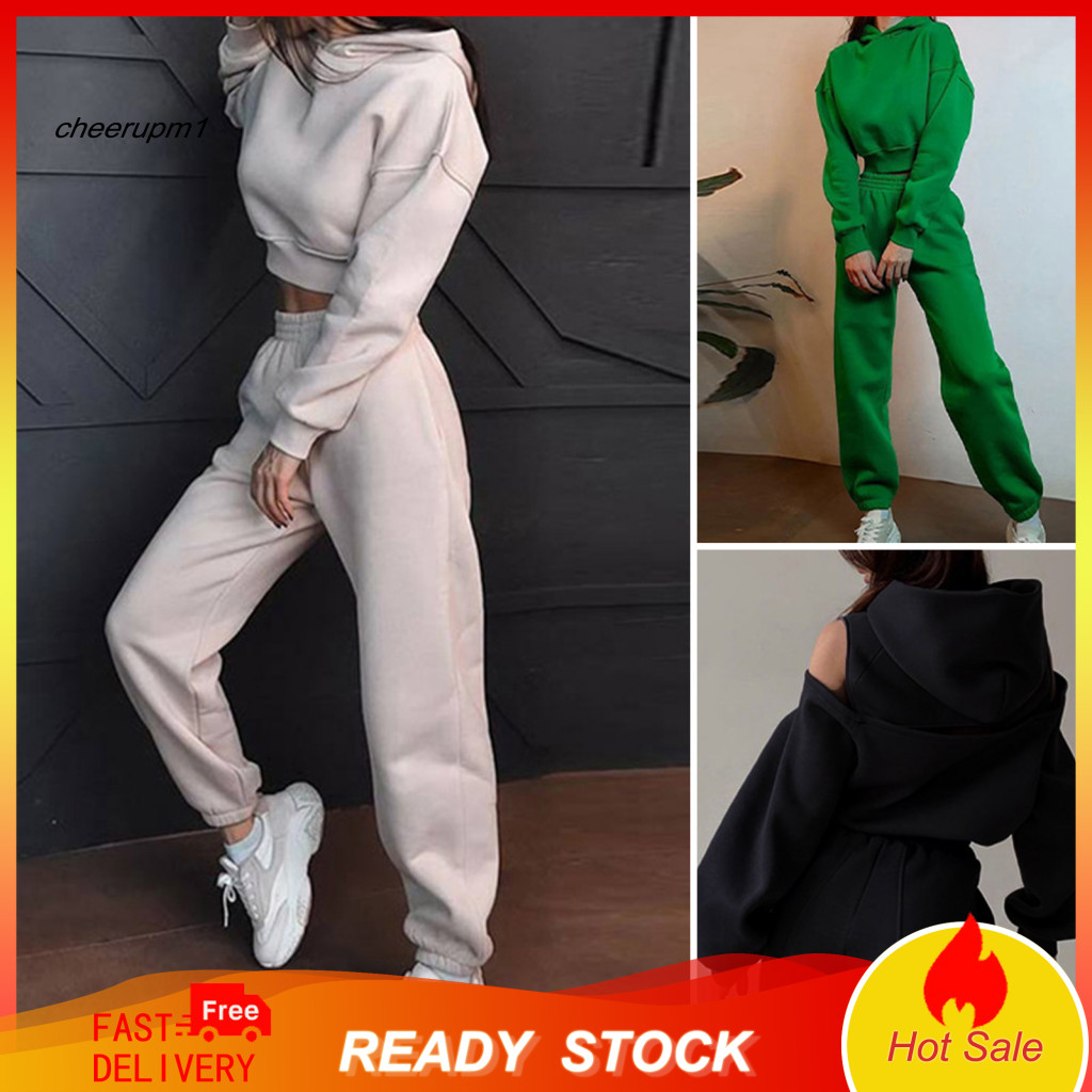 Breathable Lightweight Two Piece Set Women Polyester Women’s 2-piece Tracksuit – Long Sleeve Crop Hoodie Jogging Pan