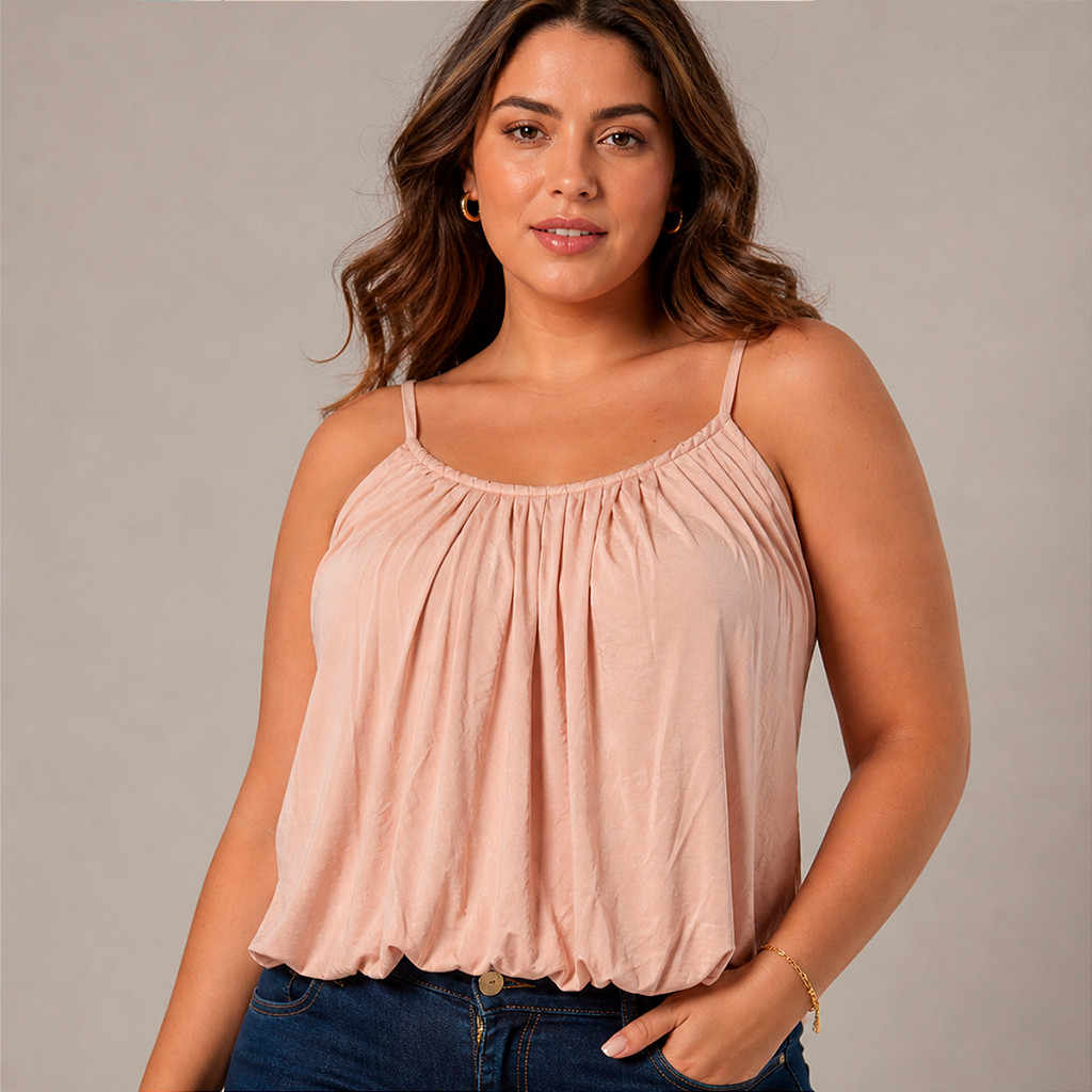 Blusa Regata Plus Size Feminina alça com regulador em malha viscose cor rosê corpo balonê tamanho GG-44-46 casual exclus