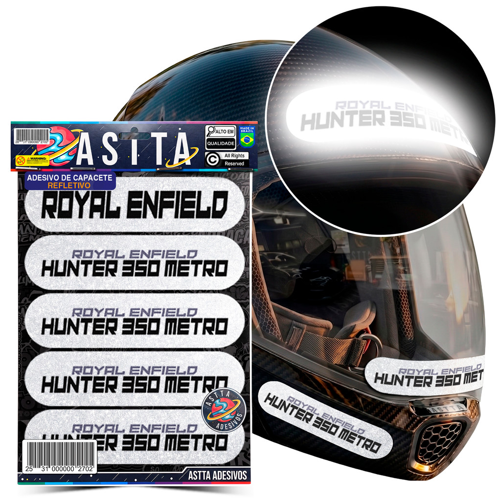 Kit 5 Adesivos Refletivo De Capacete M1 Compativel Royal Enfield Hunter 350 Metro Preto Ou Branco