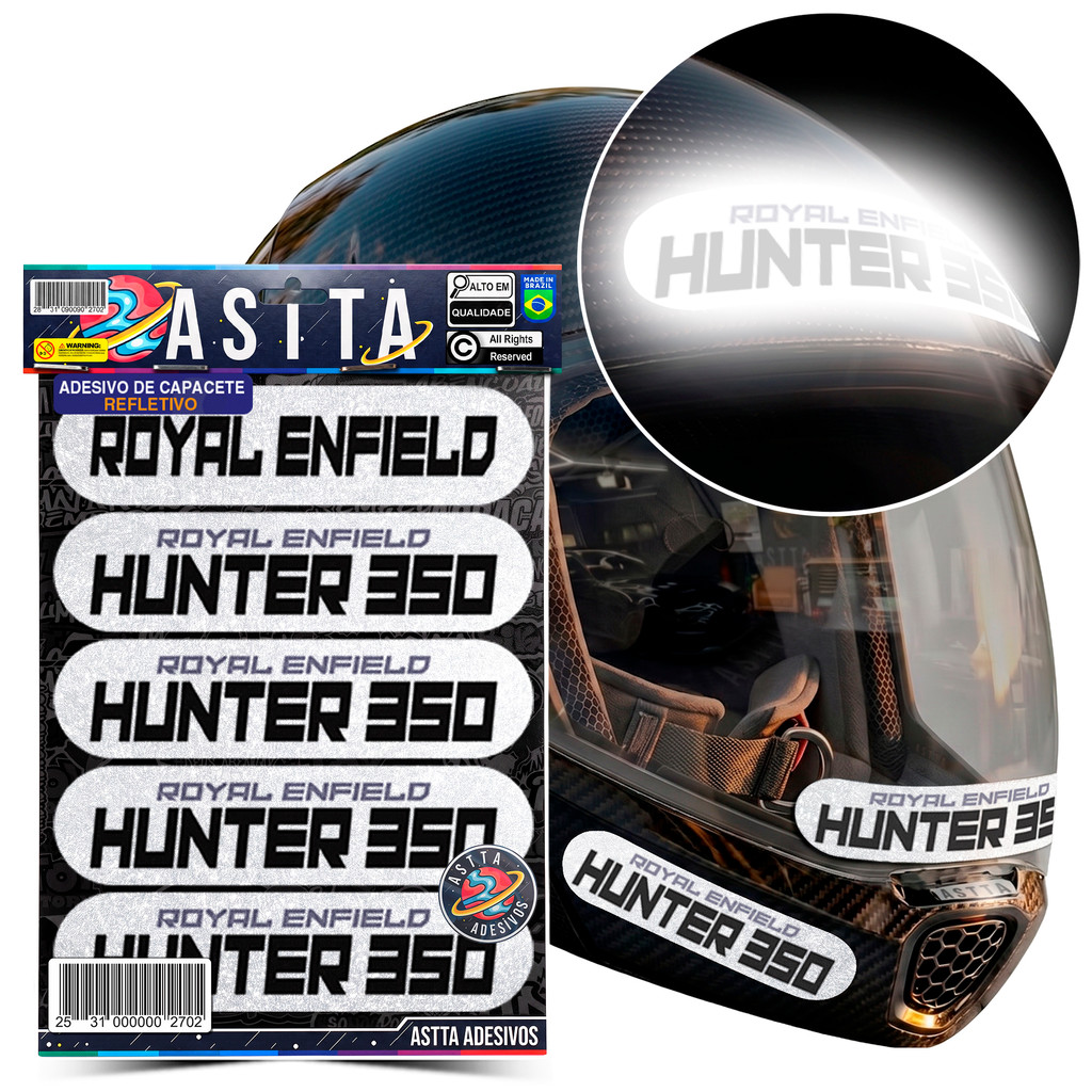 Kit 5 Adesivos Refletivo De Capacete M1 Compativel Royal Enfield Hunter 350 Preto Ou Branco