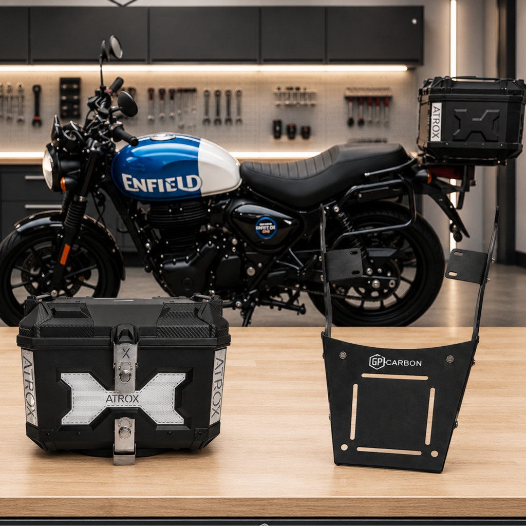 Suporte Baú Bauleto Royal Enfield Hunter 350 2023 A 2026 Com Bauleto Atrox 45 Litros Ideal Para Uso Diário Viagens