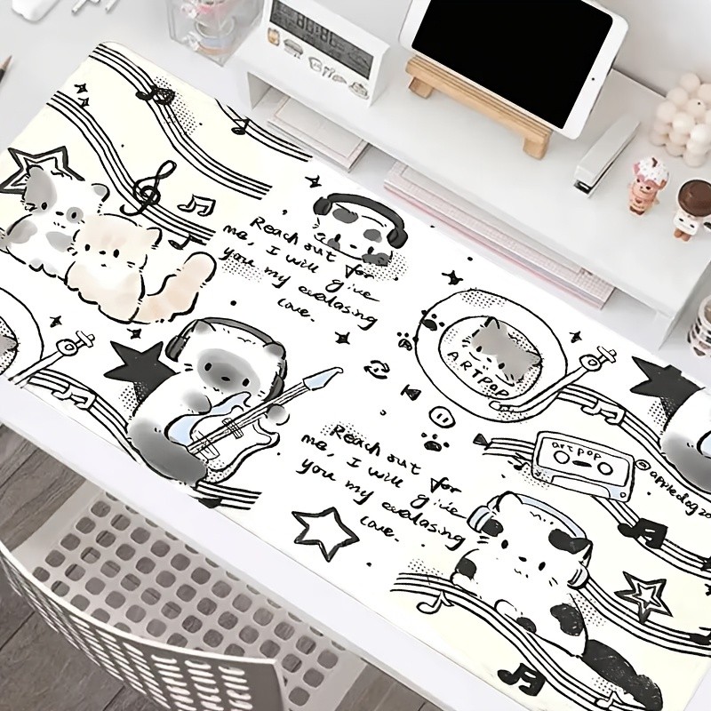 Mouse Pad Grande Fofo de Gato e Música com Gato e Rato Ideal Para Presente