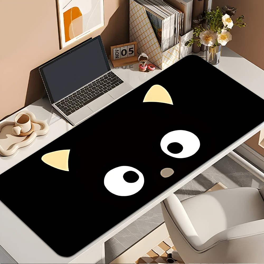 Mouse Pad Chococat Preto Minimalista com Rostinho de Gato para Teclado e Mouse