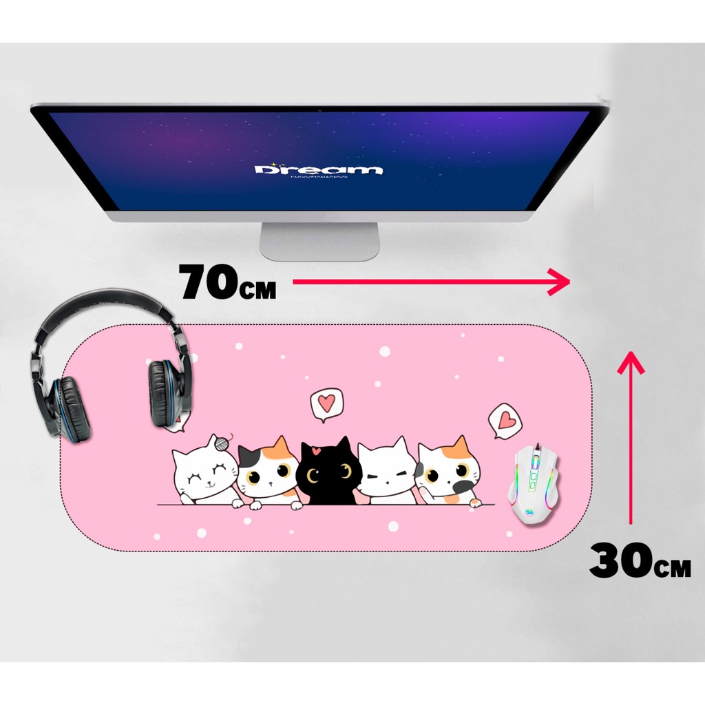 Mouse Pad Gamer gatinhos Grande 70x30 Personalizado cat cute gatinho gatos gato