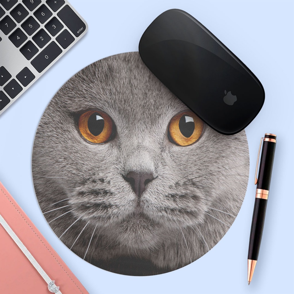 Mouse pad redondo personalizado de Gato cinza