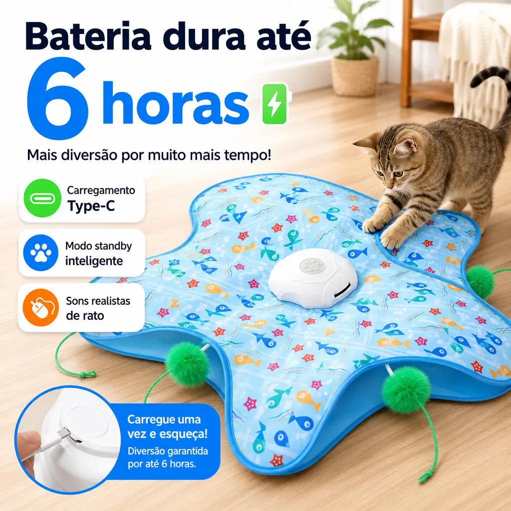 Brinquedo de Gato Mouse Ativado por Movimento com Penas Ocultas e Sons Estridentes Esconde-Esconde Recarregável
