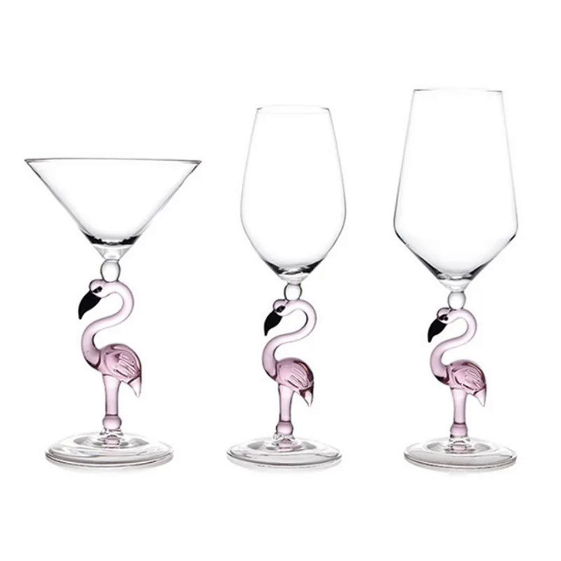 1Pcs Creative Pink Flamingo Cocktail Glass Martini Goblet Nverted Cone Shaped Wedding Birthday Party Crystal Champagne Wine Cup**--
