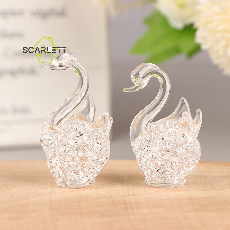 [Scarlett] Crystal Swan Figurine Glass Animal Ornament Miniature Creative Gift, Desk Decoration, 1Pc [Preferred]