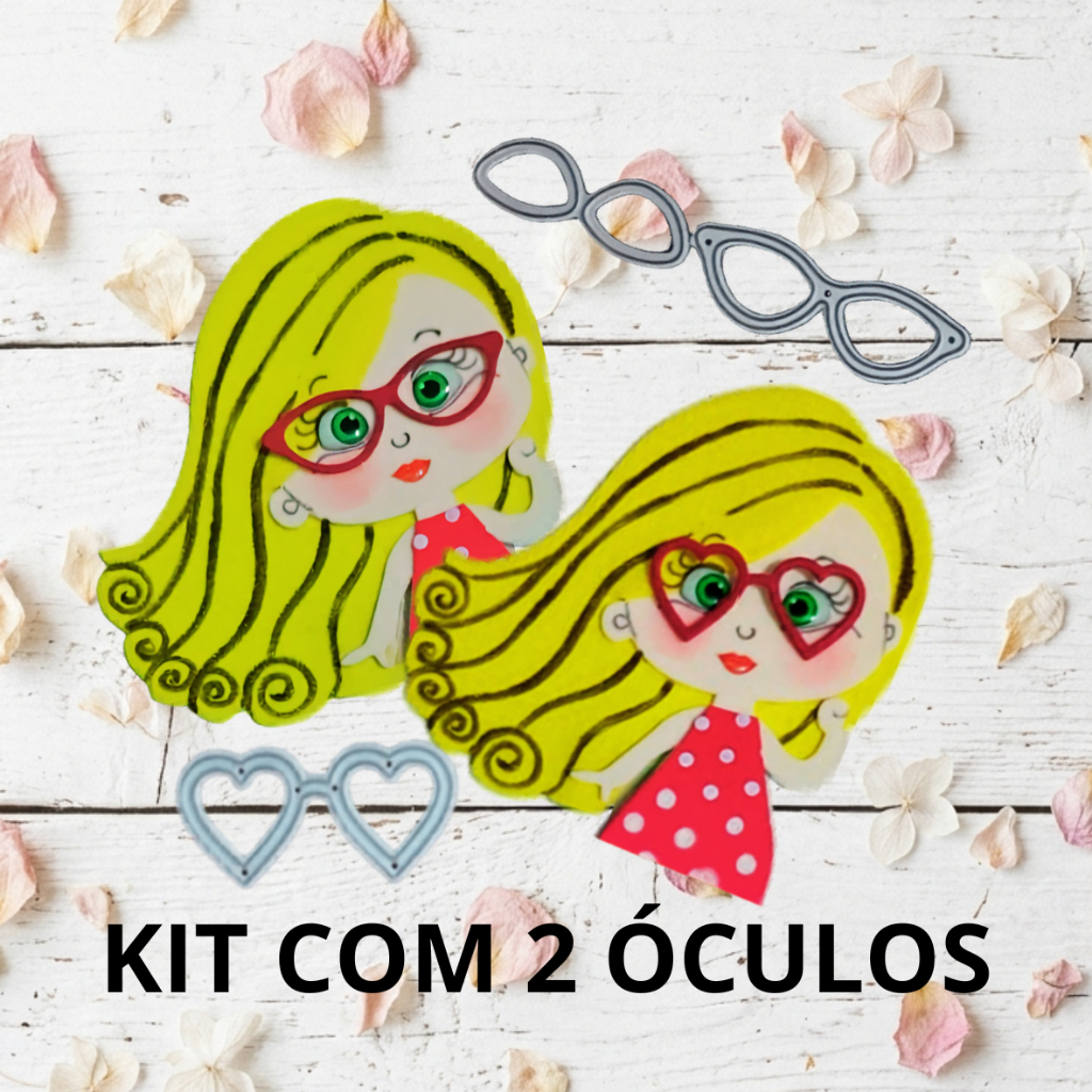 Kit Matriz de Corte Óculos Feminino | Coração e Gatinho | Scrapbook EVA Die Cut Big Shot BON008