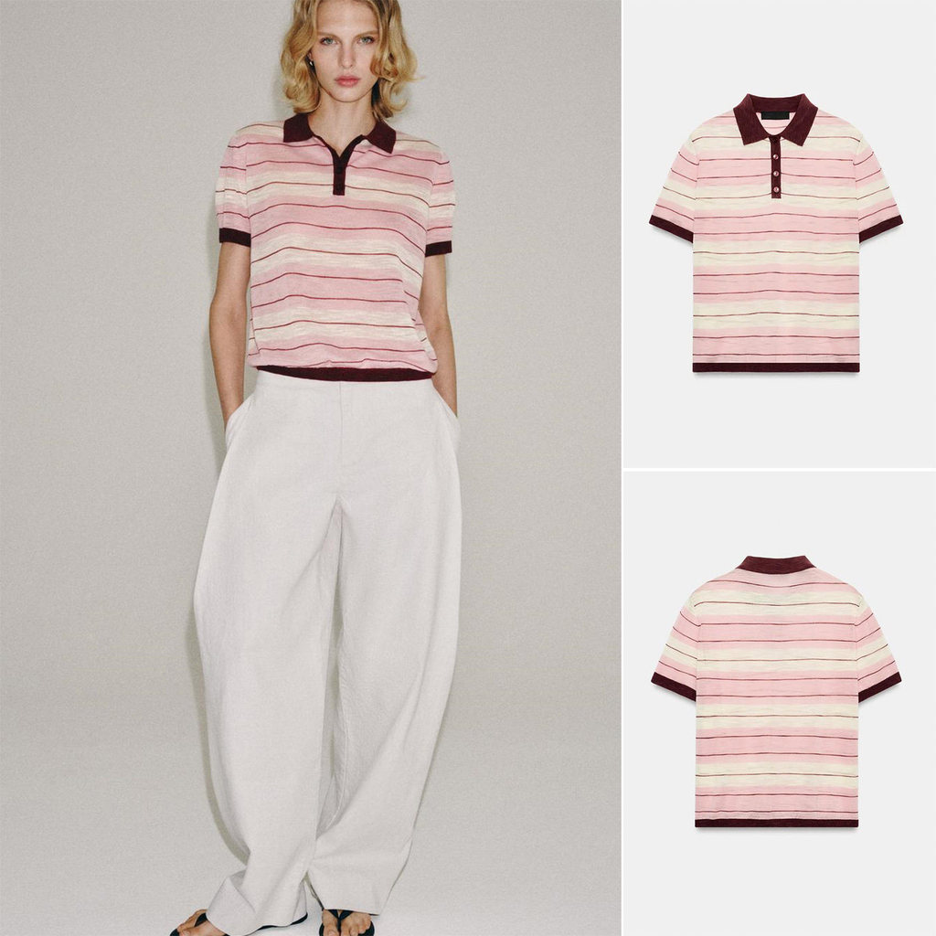 Verão novo produto roupas femininas contraste cor listrado camisa POLO de malha 5755060