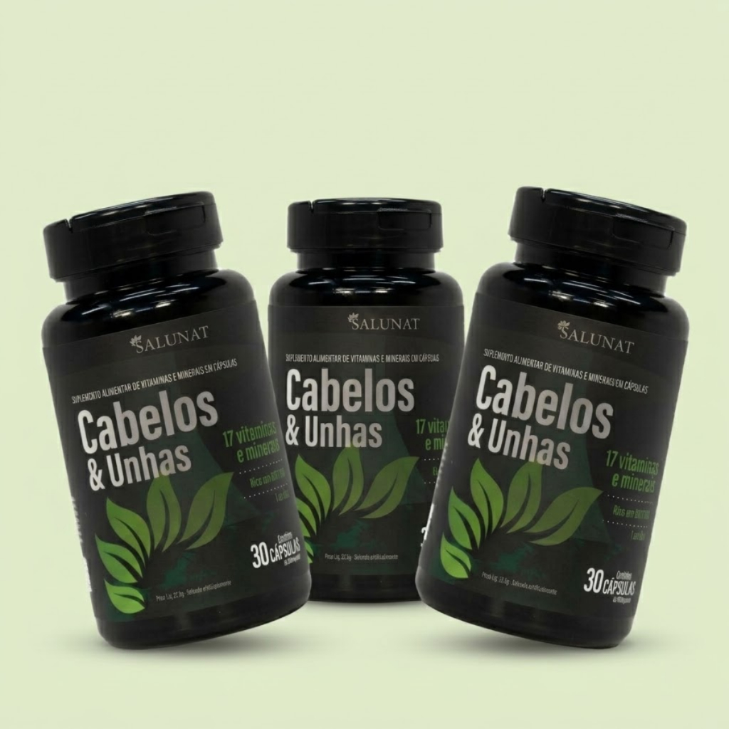 Kit 3 Vitaminas Cabelo e Unha Suplemento em Capsulas Biotina Fortalecimento Anti Queda e Fortalece os Cabelos