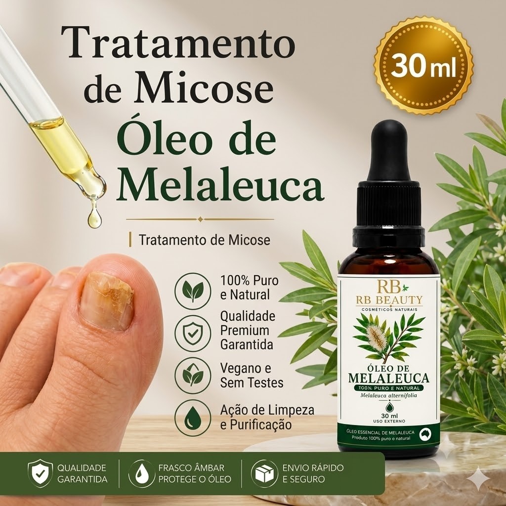 Óleo de Melaleuca 30ml Combate Micose Unhas Oleosidade Acne e Fortalece os Cabelos Tea Tree