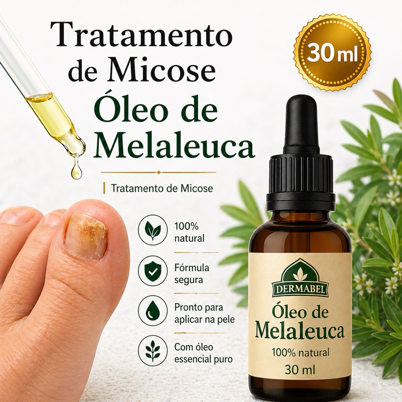 Óleo de Melaleuca 30ml Combate Micose Unhas Oleosidade Acne e Fortalece os Cabelos Dermabel Tea Tree