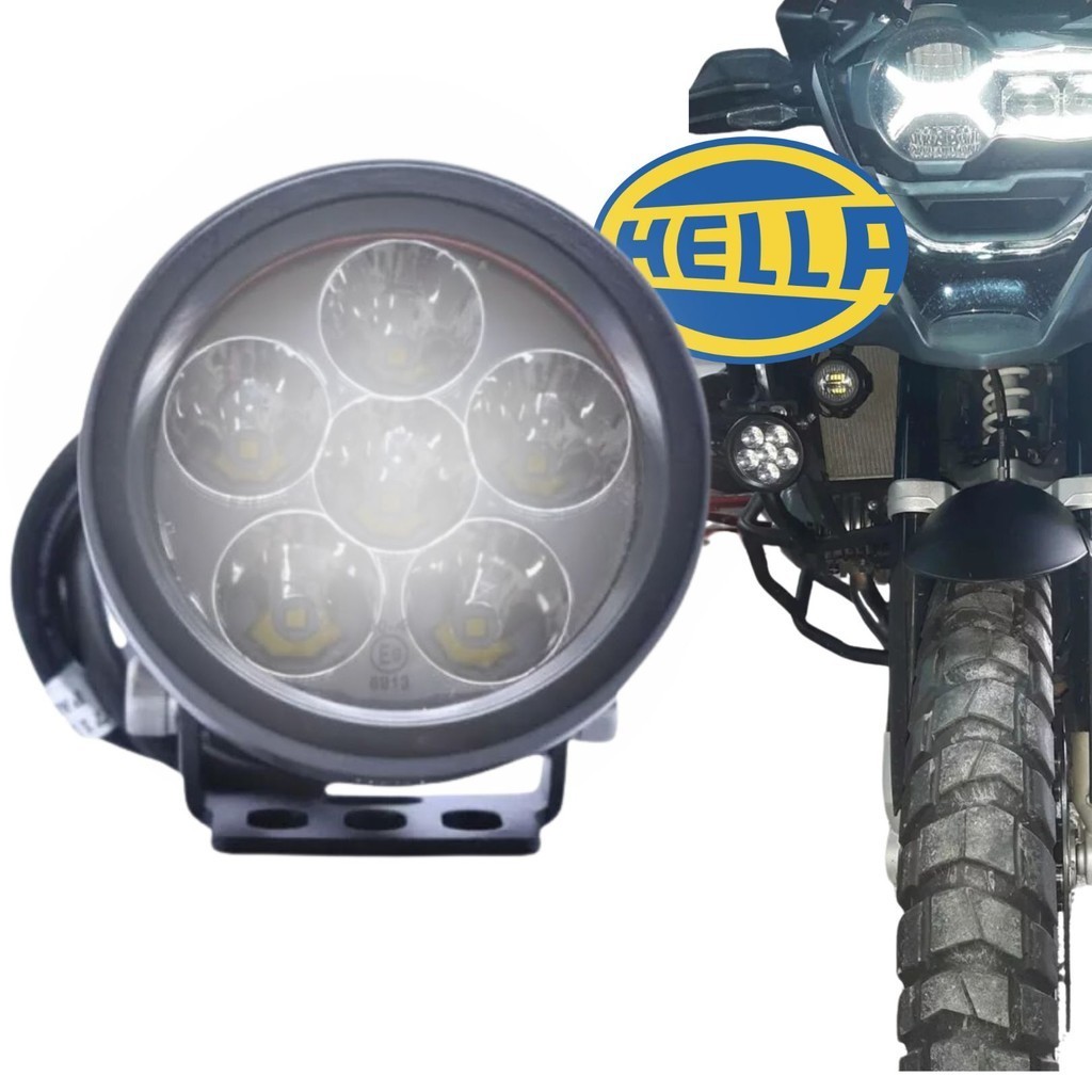 Par 2 Farol Auxiliar LED ValueFit Hella 6 LED's 12V 24V 18W 1000LM Longo Alcance Moto