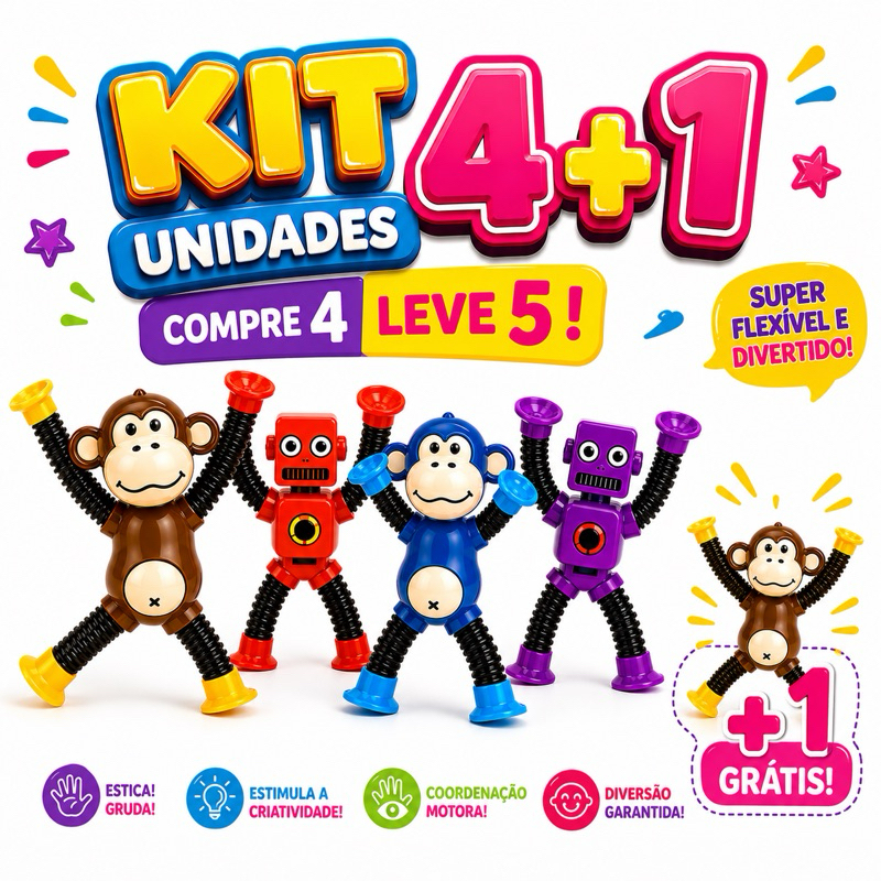 Kit com 4X Pop Tube Divertidos Coloridos Led Estica e Puxa Brinquedo Montessori infantil - 4 unidades mix modelos