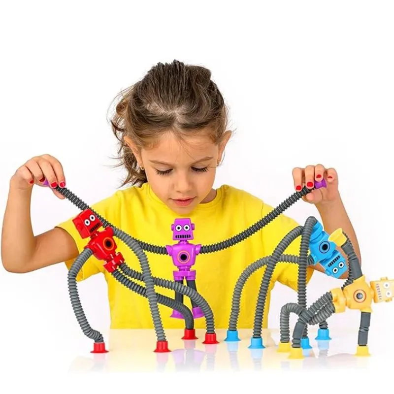 Kits Brinquedo Robô Pop Tube Flexível Com LED