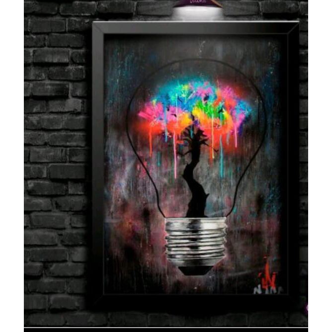 Quadro Decorativo Lampada - Árvore Colorida - Pop Art - Vida -energia Positiva - Natureza - Luz - O Mais Vendido
