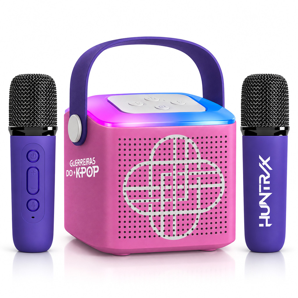 Caixa De Som Guerreiras Do K-Pop Karaokê Infantil 2 Microfones LED Recarregável