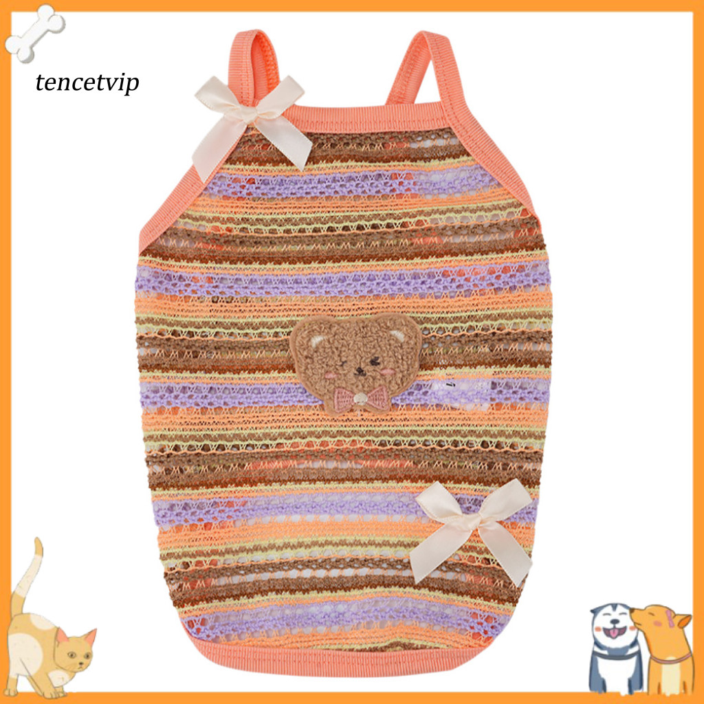 Dog Sling Carrier Summer Pet Vest for Small Dogs Breathable Soft Plush Polyester with Hollow Design and Cute Bear Bow De