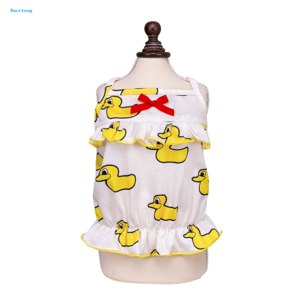 Dog Wear Slip Dress Summer Pet for Small Dogs Cats – Breathable Yellow Duck Print Ruffle Costume Lightweight Cute Outf