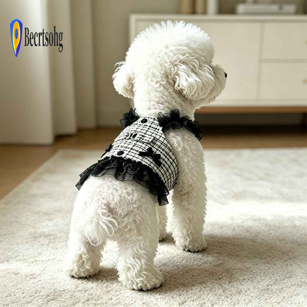 Dog Dress Breathable Luxury Tweed with Lace Trim Summer Pet Harness for Small Dogs – Cute and Comfortable Outfit for Y