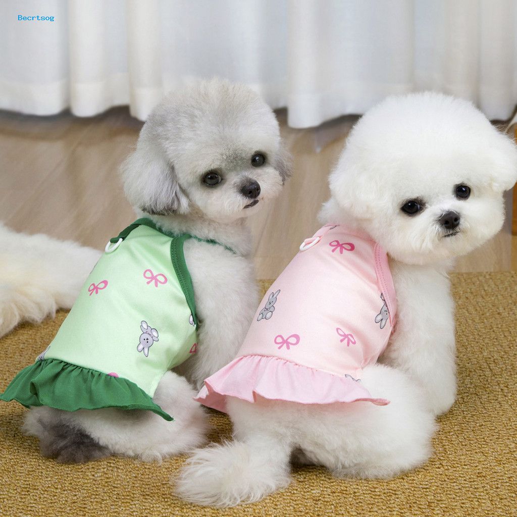 Pet Slip Dress Dog with D-ring for Small Pets Bunny Print Ruffle Hem Summer Outfit Breathable Spring Costume for Dogs Ca