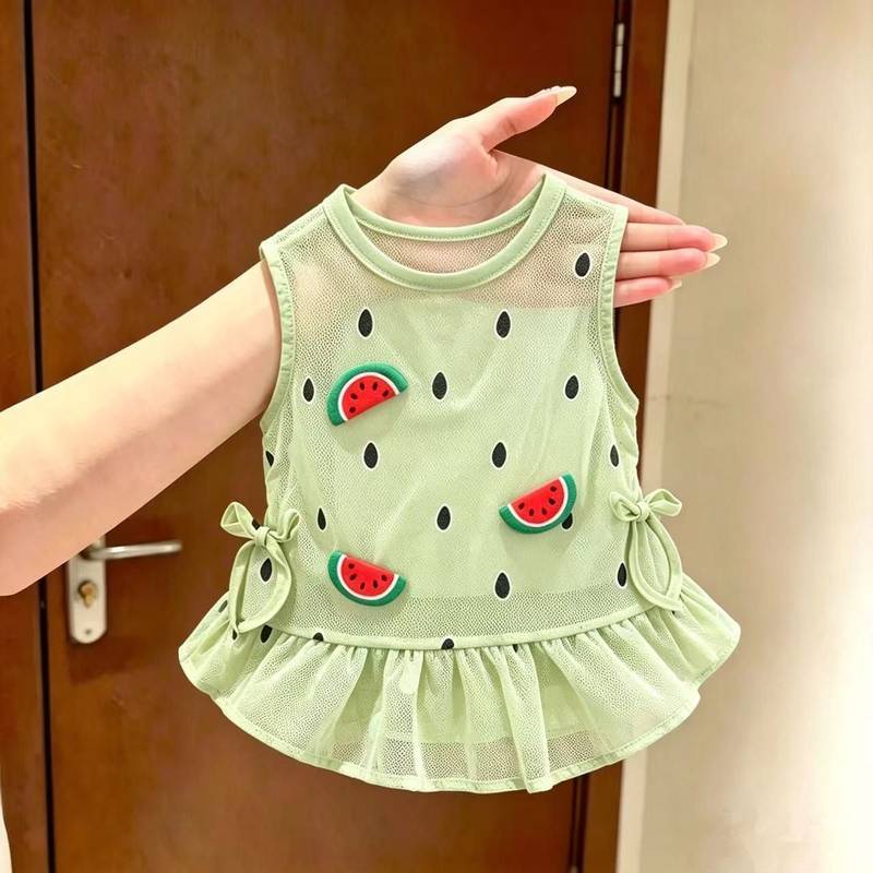 Summer Thin Mesh Pet Watermelon Vest Skirt Small Dog Teddy Bichon Breathable Cool Ruffled Clothes 2kmN