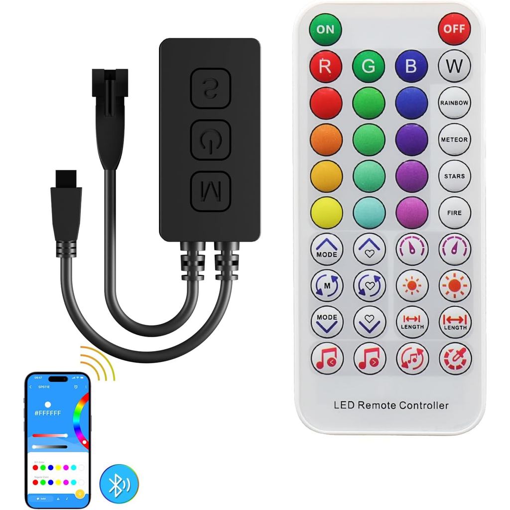Controlador de LED Musical Bluetooth SP611E para Fita LED Endereçável RGB 1903B WS2812b WS2811 IC com Sincronização Musi