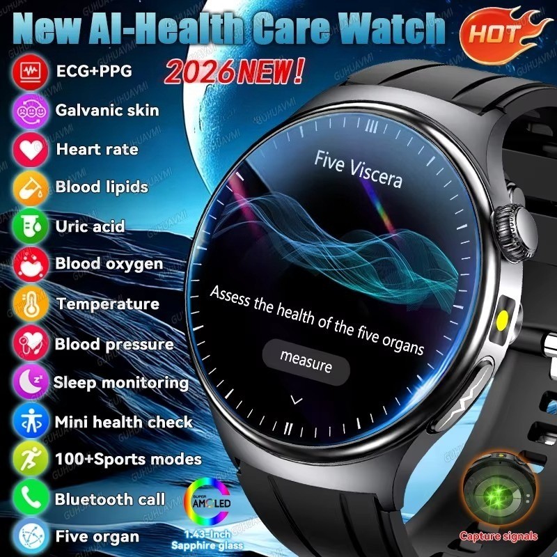 2026New AI-Diagnosis Cuidados Smartwatch ECG + PPG Ácido Úrico Preciso Pressão Arterial Gordura Corporal Cinco Órgãos Fi