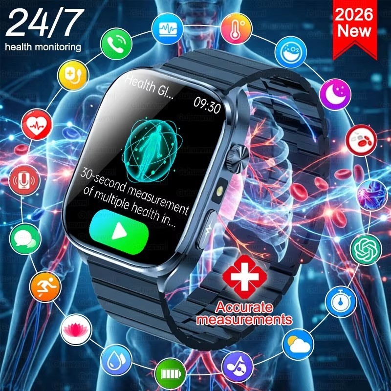 2026 Novo AI-Diagnosis Cuidados Smartwatch Masculino ECG + PPG Ácido Úrico Preciso Pressão Arterial Lipídios Cinco Órgão