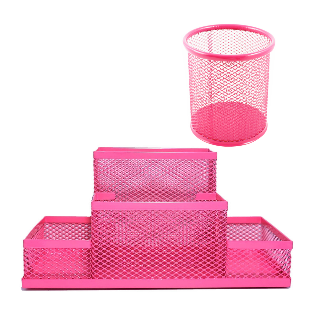 Porta Caneta Redondo ou Quadrado / Porta Treco Aramado Pink - TN Office