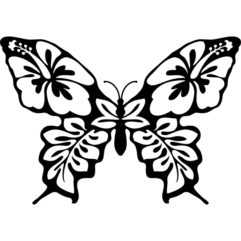 Adesivo Borboleta e Flores de Hibisco - Tamanho 20 x 14 cm - Carro