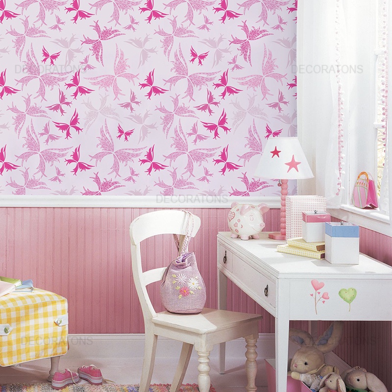 Papel de Parede Rosa Borboletas Arabesco Menina Vários Tamanhos FOF49