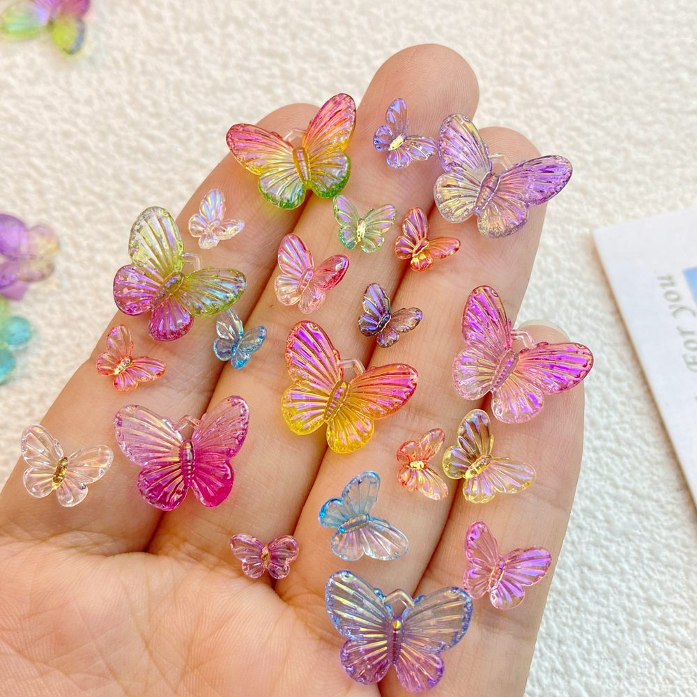 Decorações de Manicure, Resina, Cor Gradiente, Forma Borboleta 3D, Tamanho Pequeno, Tamanho Grande, 40 Peças