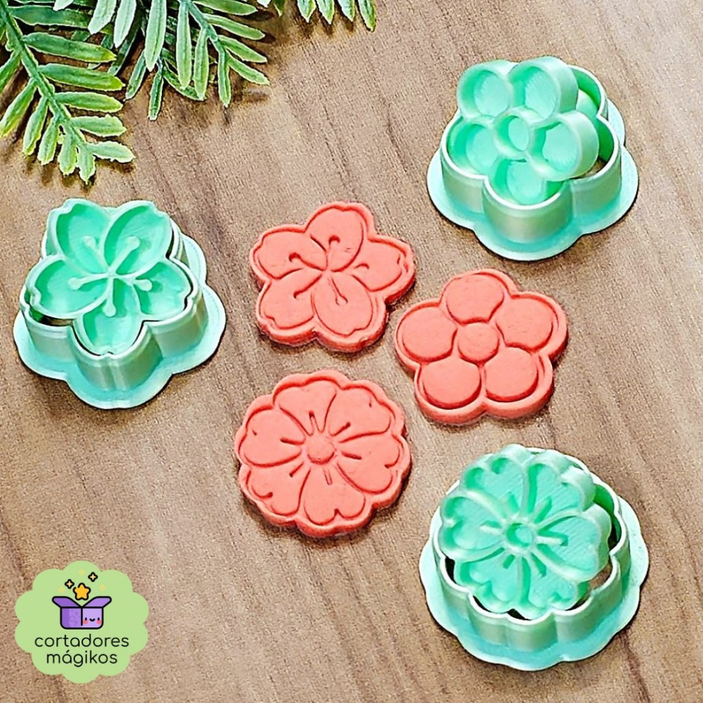 Carimbo e Cortador Flor de cerejeira e outras flores - UNIDADE à escolher OU O KIT com os 3 modelos