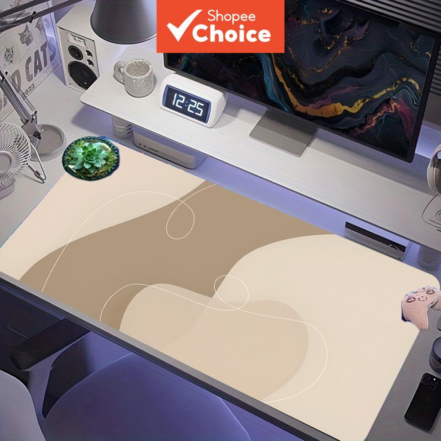 Tapete de mouse para jogos estendido estilo paisagem de tinta chinesa com cerejeiras em flor cor-de-rosa, pavilhão e