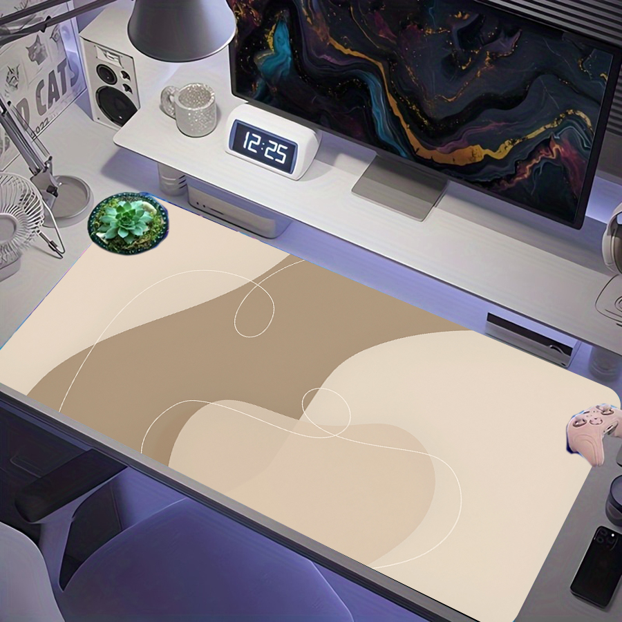 Tapete de mouse para jogos estendido estilo paisagem de tinta chinesa com cerejeiras em flor cor-de-rosa, pavilhão,