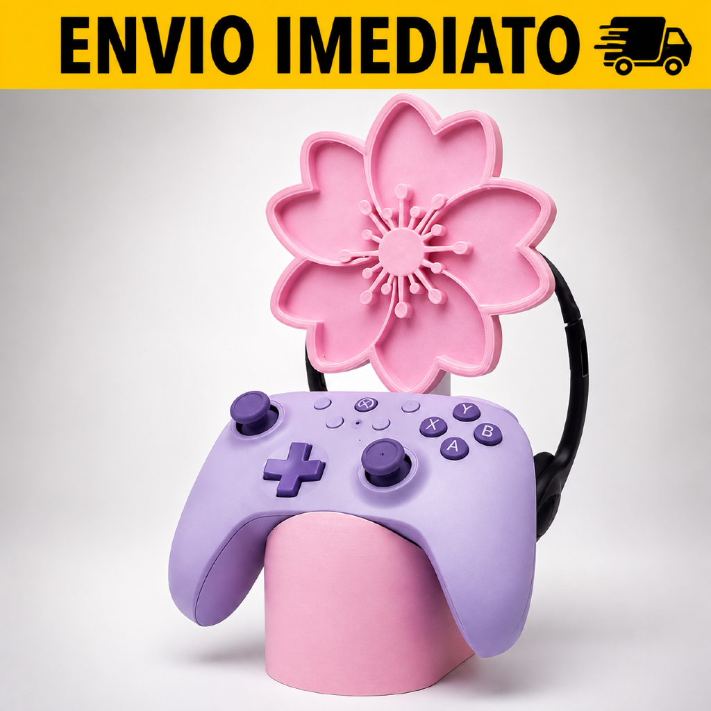 Suporte de Fone e Controle Flor de Cerejeira | Headset Sakura Gamer Kawaii