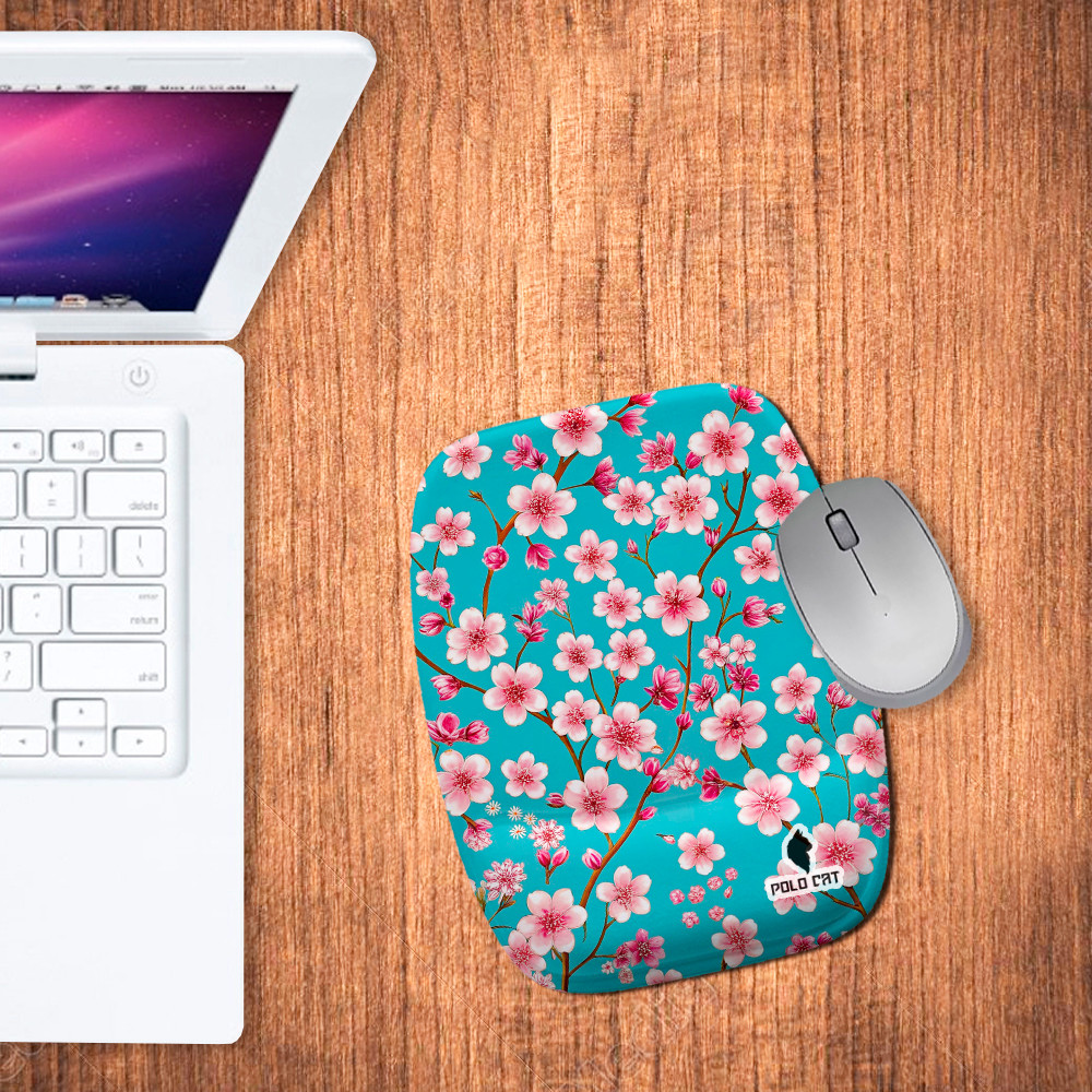 Mouse Pad Ergonomico Retangular Flores de Cerejeira Sakura Japão