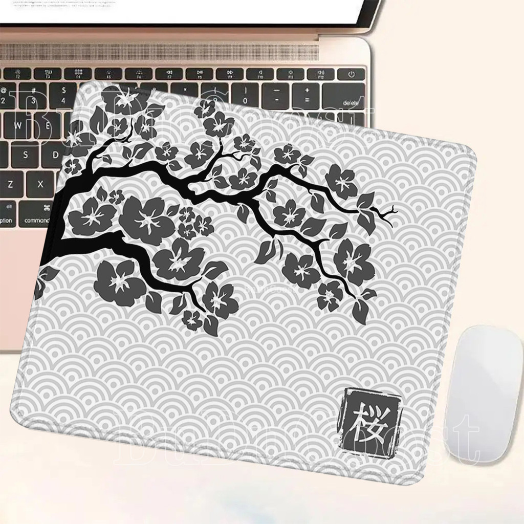 Preto E Branco Mousepad Flor De Cerejeira Sakura Impressão HD Tamanho Pequeno Computador Teclado Mouse Pad Antiderrapant