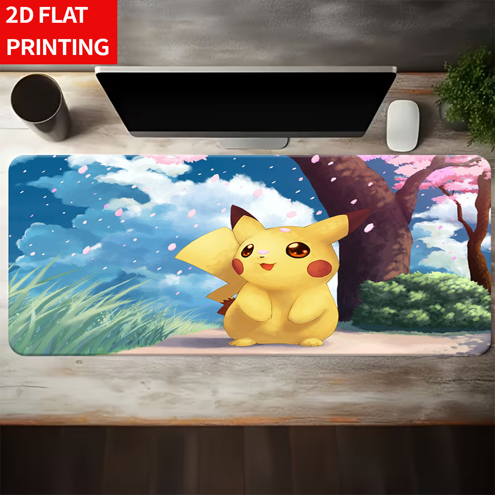 mouse pad gaming-Tapete De Mesa Para Teclado E-Criatura Amarela Flor De Cerejeira Paisagem Antiderrapante Estilo Anime E