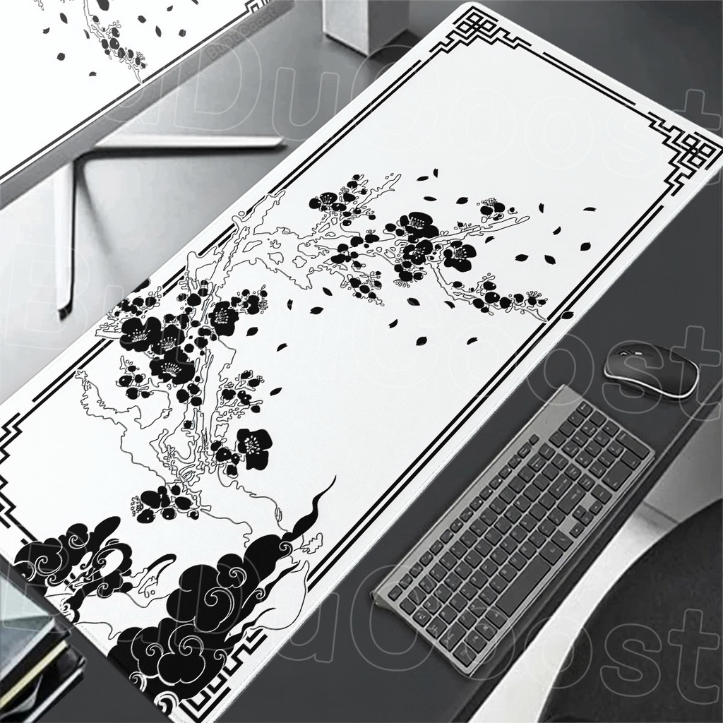 Japão Sakura Bloqueio Borda Mouse Pad Portátil Estender Teclado Kawaii Branco Flor De Cerejeira HD Tapete De Mesa Acessó