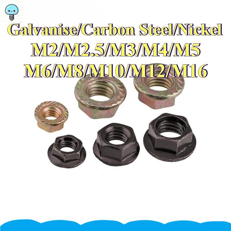 Porca Antiderrapante , De flange Com Arruela E Dentes M2/M2.5/M3/M4/M5/M6/M8/M10/M12/M16 GHW
