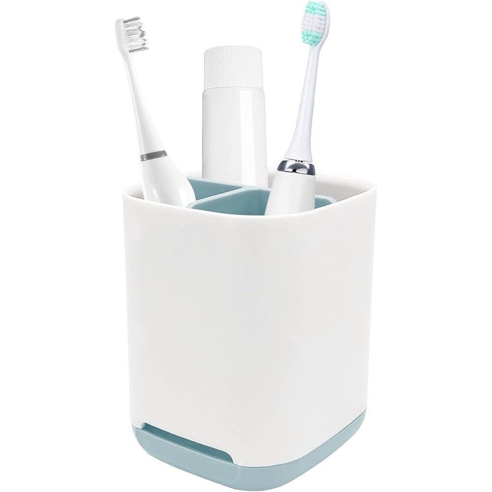 SUPORTE ORGANIZADOR PARA ESCOVA DE DENTES COM DIVISÓRIAS REMOVÍVEIS E DRENAGEM – ANTIDERRAPANTE E FÁCIL DE LIMPAR