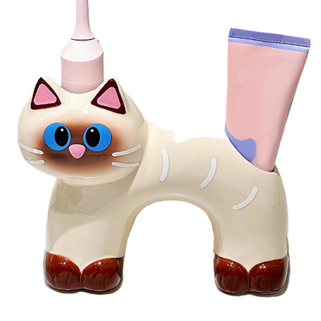 Suporte De Escova De Dentes Em Forma De Gato , Furo Duplo , Antiderrapante , Para Banheiro , Bancada , Pia , ningchbr