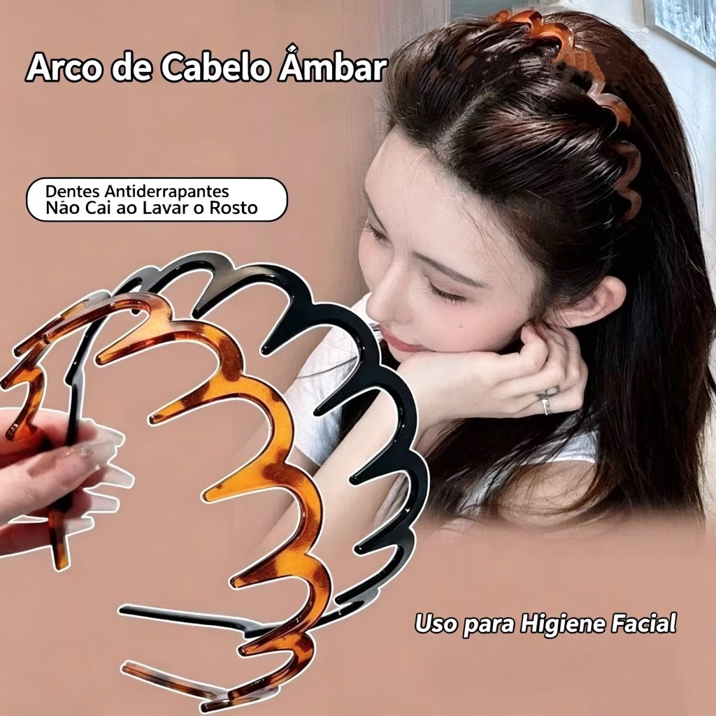 Tiara de Cabelo de Resina com Dentes Antiderrapantes, Anti-Deslizante, Uso Invisível - 2 Peças Misturadas